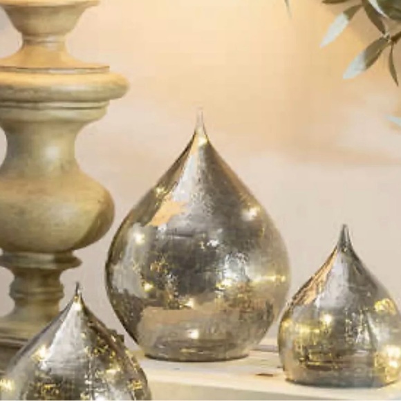 LED Glass Raindrops, set of 3 : Gray Finish New Christmas Holiday - Picture 3 of 9